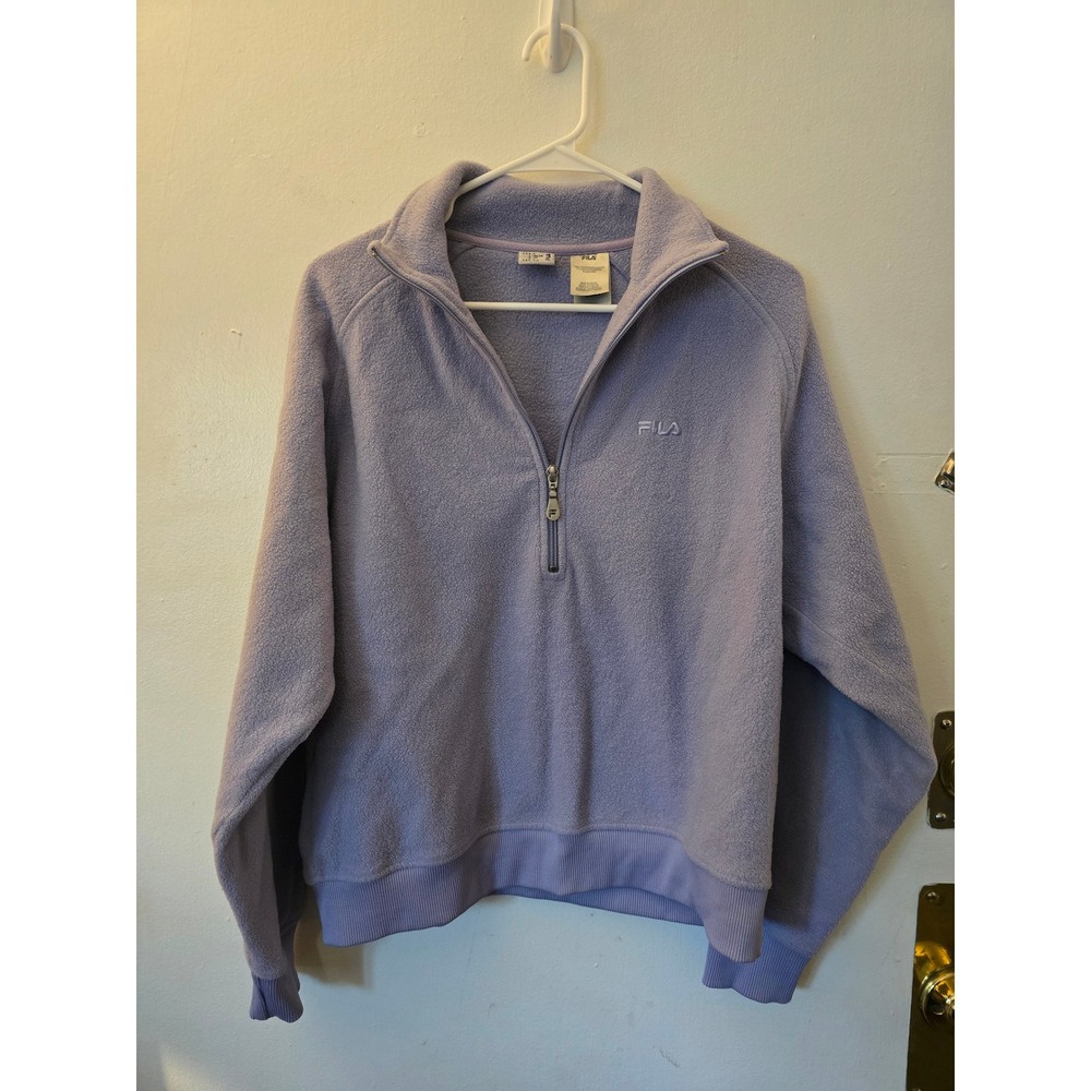 Fila Vintage Y2K pastel Lavender Quarter Zip Fleece Pullover Sweater Women Large